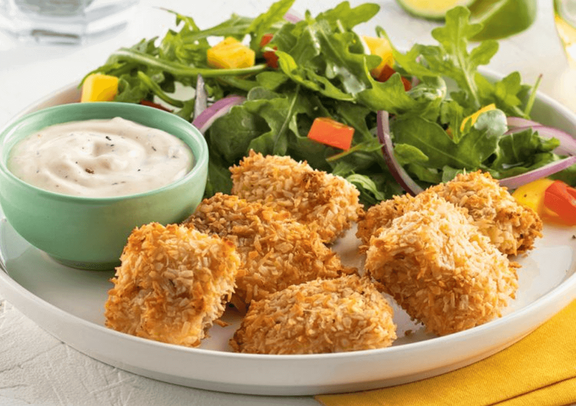 Crispy coconut salmon bites