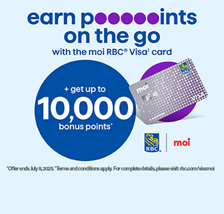 Earn points on the go with the moi RBC Visa card + get up to 10,000 bonus points