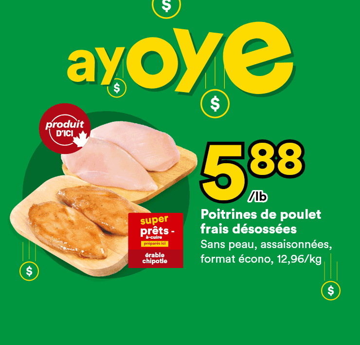 Ayoye - Poitrines de poulet frais désossées, mini concombres, fromage Selection