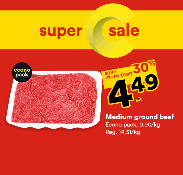 Super sale - Medium ground beef, strawberries, white mushrooms 