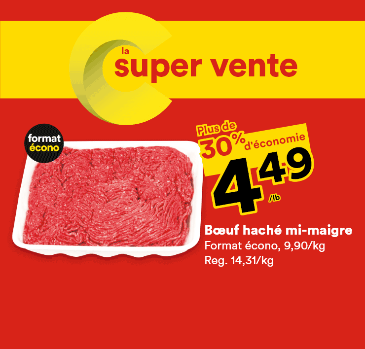La super vente - Bœuf haché mi-maigre, fraises, champignons blancs