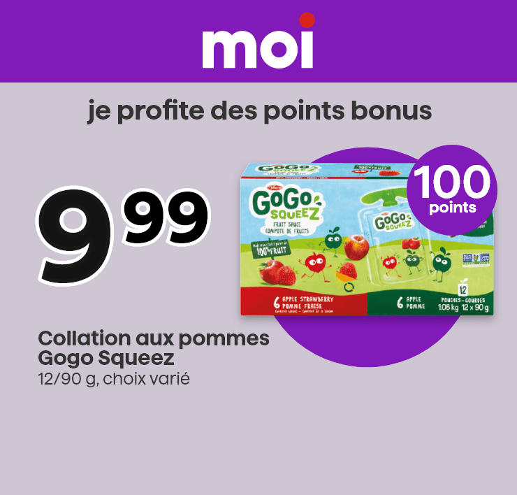 Collation aux pommes Gogo Squeez, 12/90 g, choix varié - 100 points