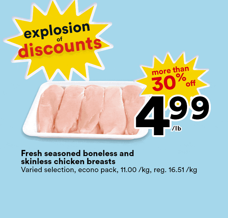 Explosion of discounts - Fresh seasoned boneless and skinless chicken breasts, raspberries or blackberries, Selection frozen meat for fondue