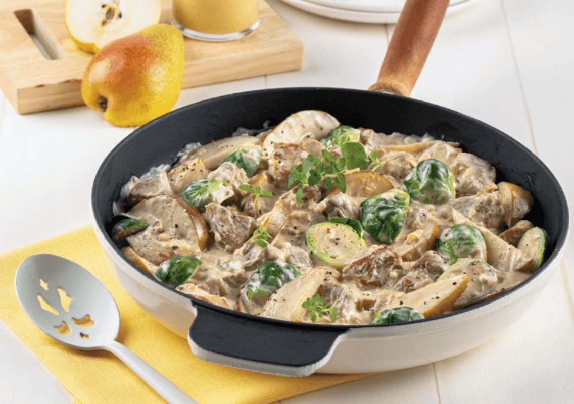 Sauté de porc et poires à la dijonnaise