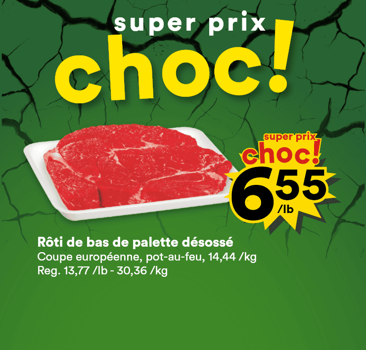 Super prix choc! - Rôti de bas de palette désossé, grosses oranges,œufs blancs Selection