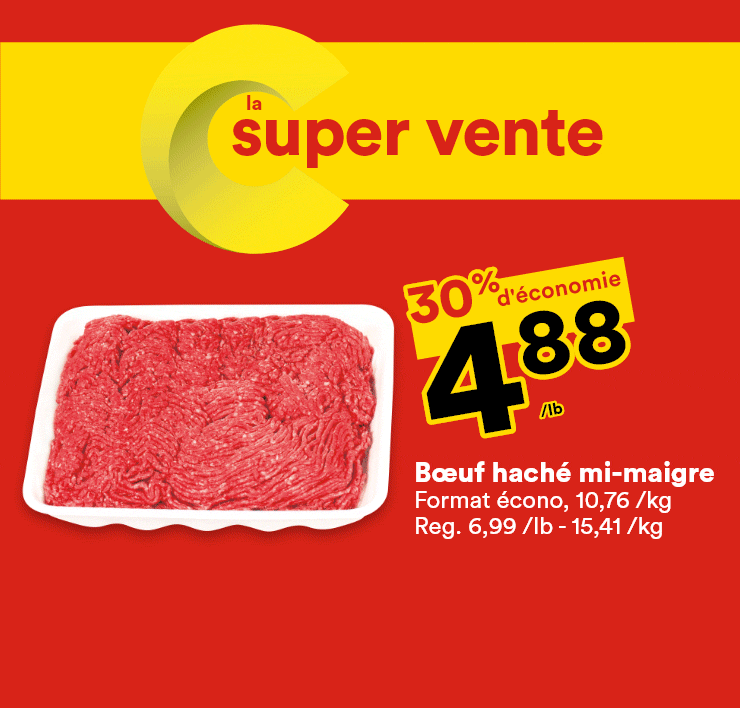 la super vente - Boeuf haché mi-maigre - Champignons blancs - Fromage P'tit Québec, Black Diamond