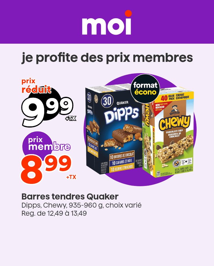 Moi je profite des prix membres - Barres tendres Quaker