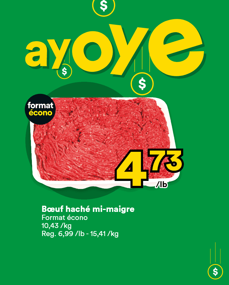 Grande vente Ayoye -  Bœuf haché mi-maigre - Beurre Lactantia - Pommes McIntosh ou Cortland