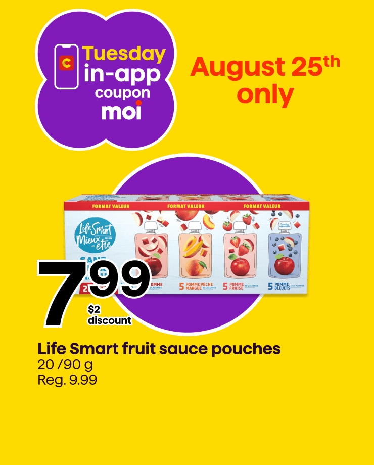 It's the Tuesday in-app coupon moi, enjoy our discounts on the Life Smart fruit sauce pouches.