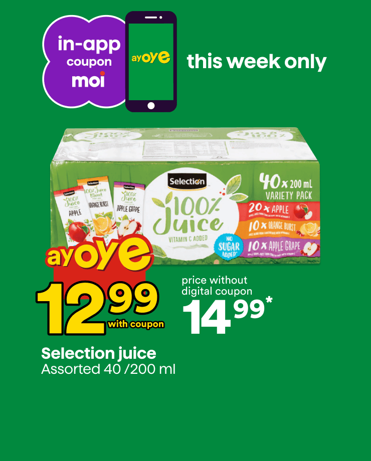 Enjoy our in-app Moi coupon discount on the Selection juice