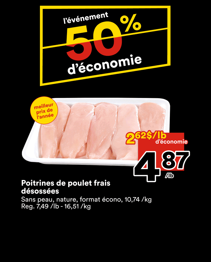 Thématique circulaire - 50 % de rabais sur les poitrines de poulet, le beurre Selection et les framboises, mûres et bleuets