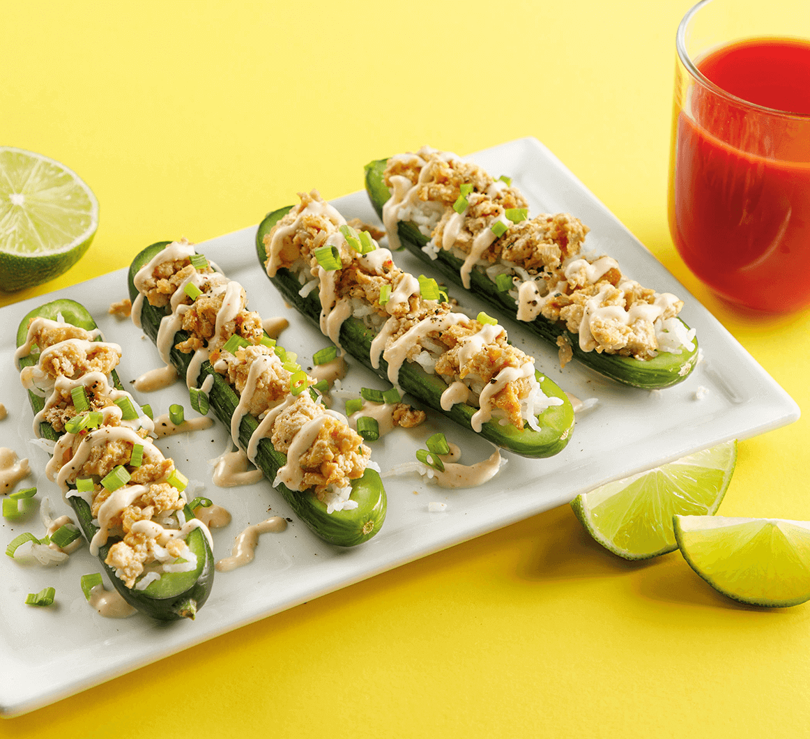 cucumber boats au tofu teriyaki