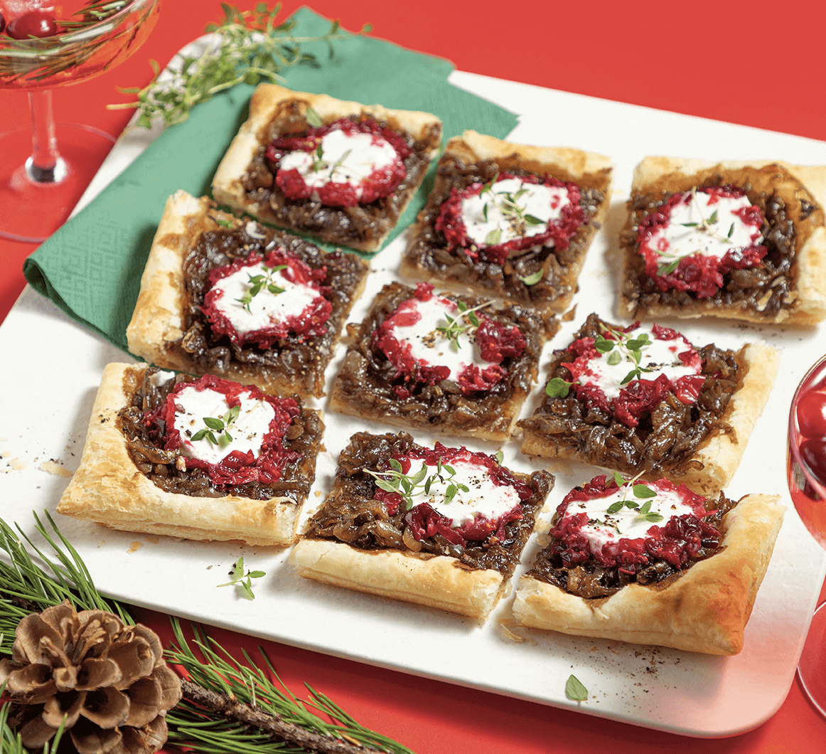 feuilleté aux oignons confits et fromage de chèvre