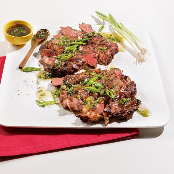 steaks à la coréenne, sauce aux oignons verts