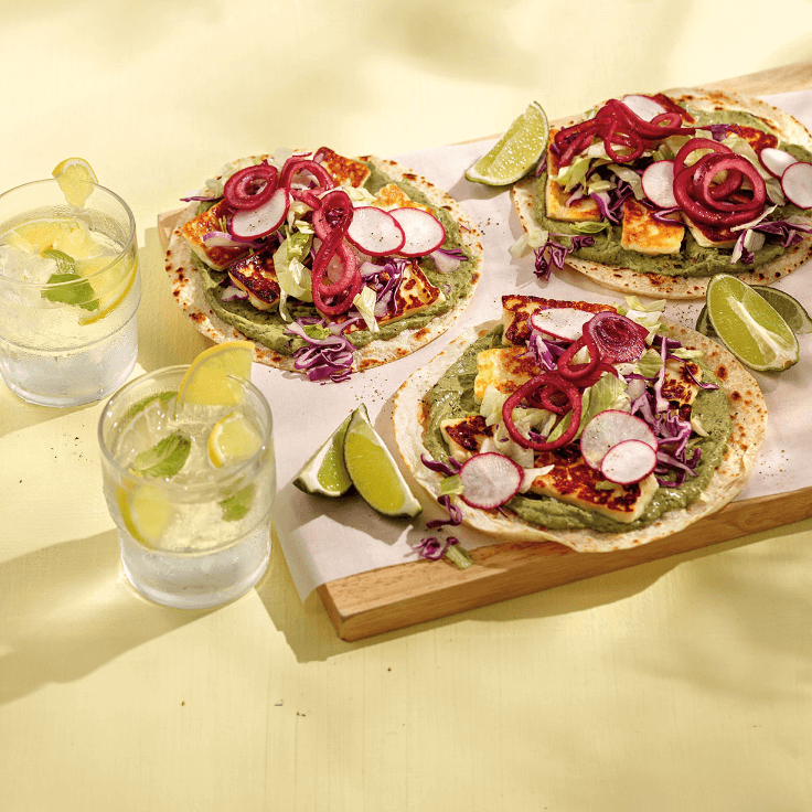 Tostadas de halloumi et guacamole