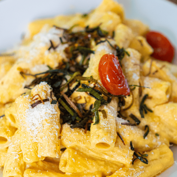 roasted pumpkin, leek and parmesan pasta