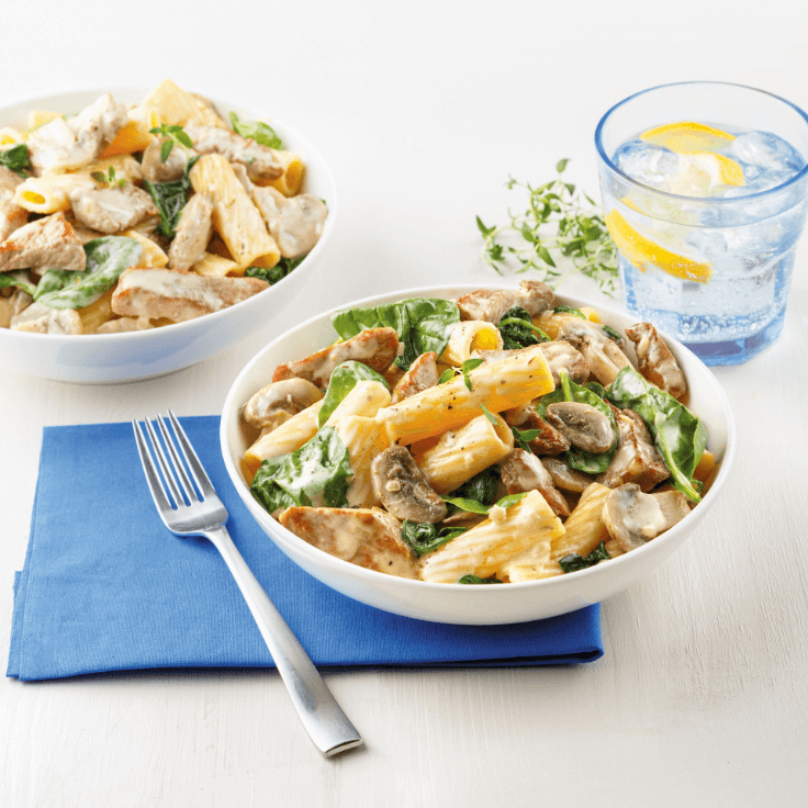 creamy pork and spinach rigatoni