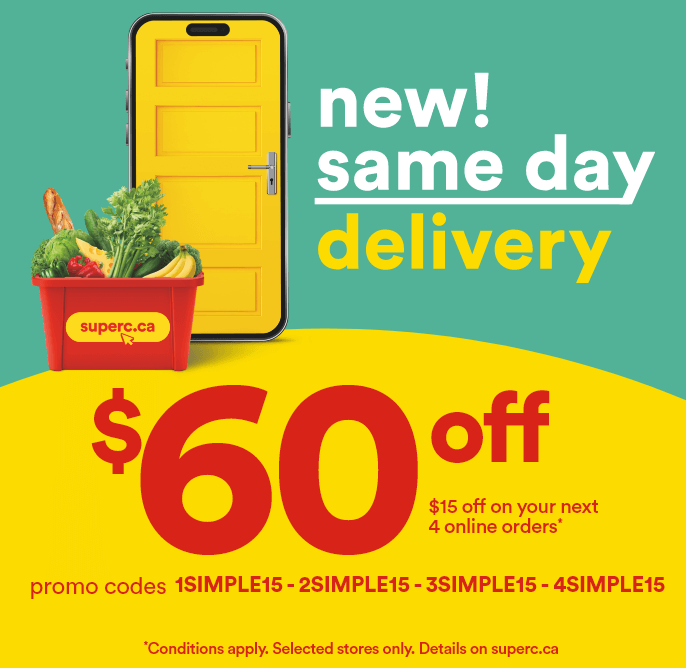 New! Same day delivery - $60 off $15 off on your next 4 online orders - Promo codes: 1SIMPLE15 - 2SIMPLE15 - 3SIMPLE15 - 4SIMPLE15