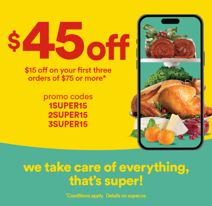 $45 off - $15 off on your first three orders of $75 or more